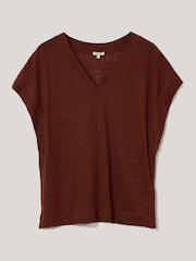Jigsaw Brown Linen V-Neck T-Shirt - Image 5 of 5