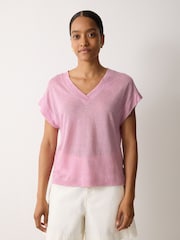 Jigsaw Pink Linen V-Neck T-Shirt - Image 1 of 6