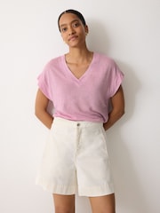 Jigsaw Pink Linen V-Neck T-Shirt - Image 3 of 6