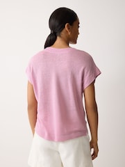 Jigsaw Pink Linen V-Neck T-Shirt - Image 4 of 6