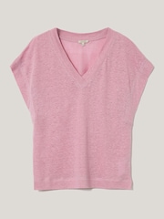 Jigsaw Pink Linen V-Neck T-Shirt - Image 6 of 6