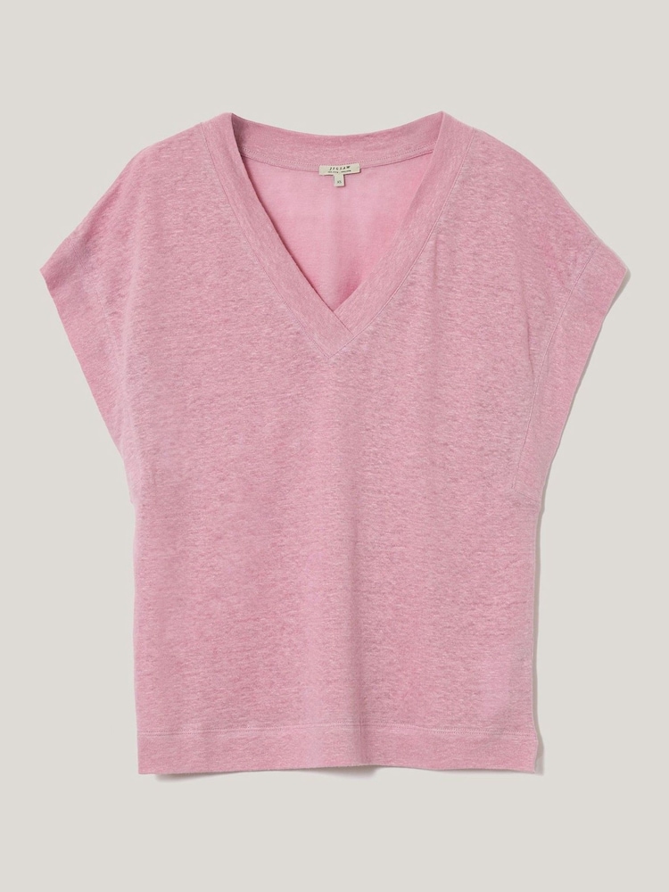 Jigsaw Pink Linen V-Neck T-Shirt - Image 6 of 6