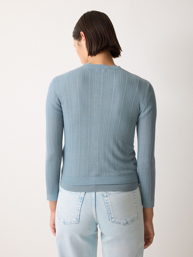Jigsaw Blue Fine Pointelle Cable Cardigan - Image 4 of 4 Jigsaw Blue Fine Pointelle Cable Cardigan - Image 4 of 4