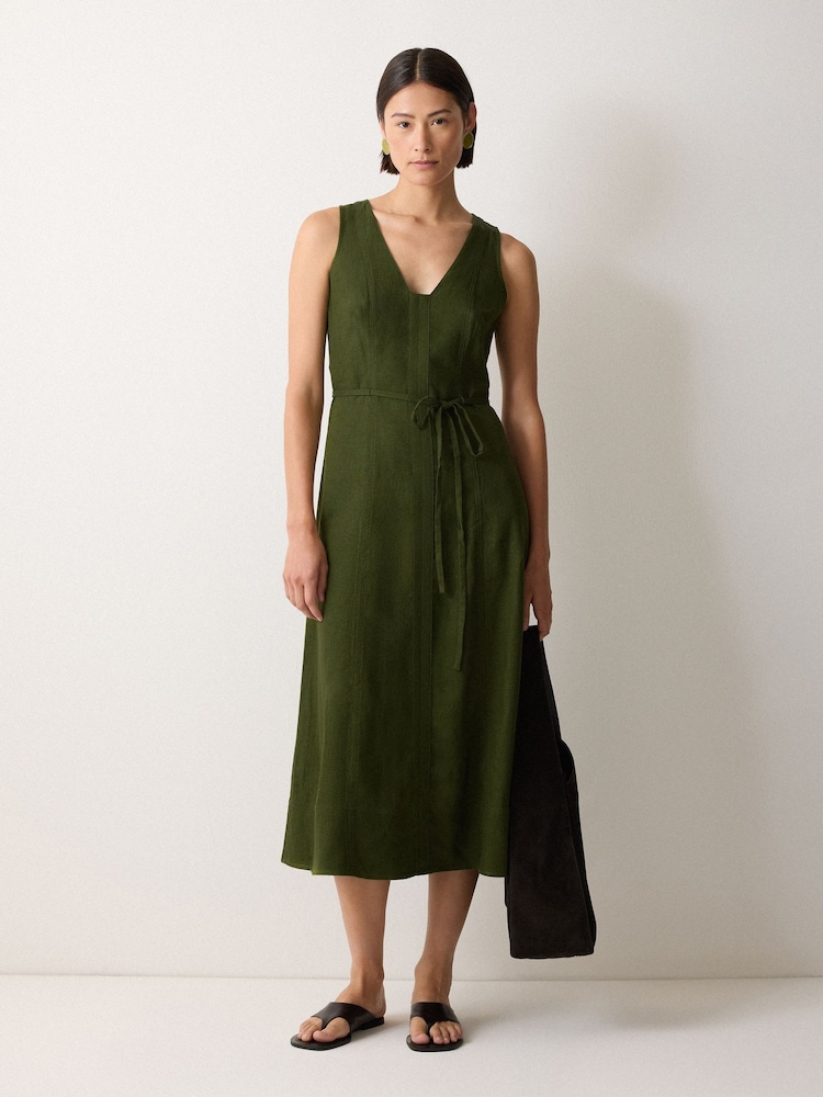 Jigsaw Green Linen Viscose Stitch Dress - Image 2 of 4