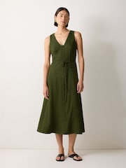 Jigsaw Green Linen Viscose Stitch Dress - Image 3 of 4