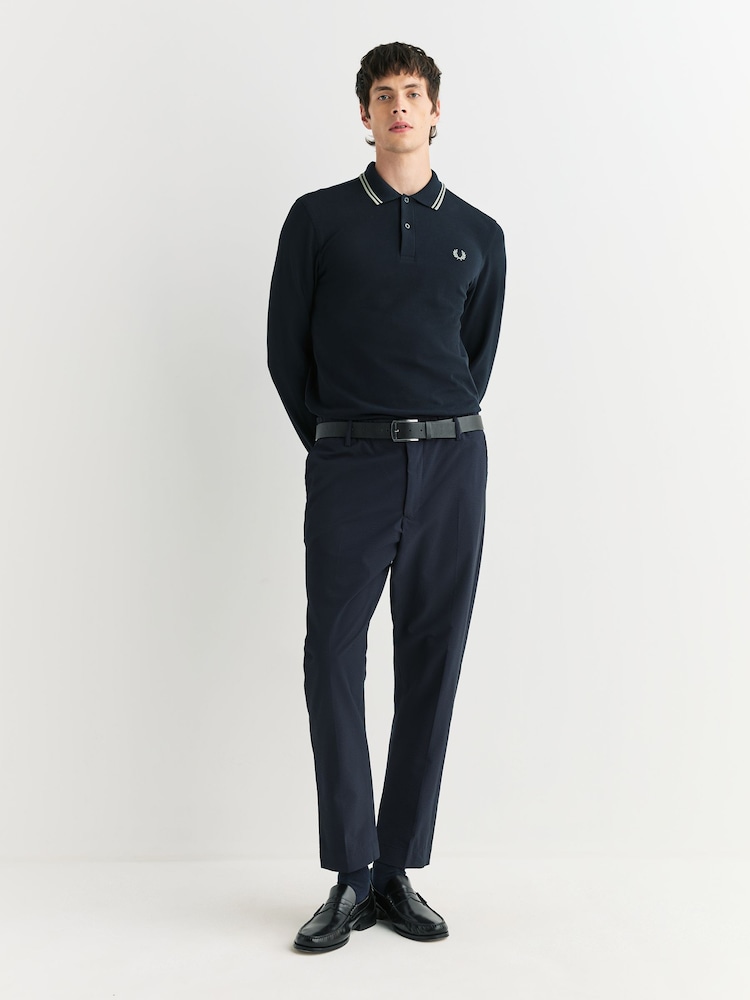 Fred Perry Blue Twin Tipped Long Sleeve Polo Shirt - Image 2 of 5