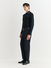 Fred Perry Blue Twin Tipped Long Sleeve Polo Shirt - Image 3 of 5