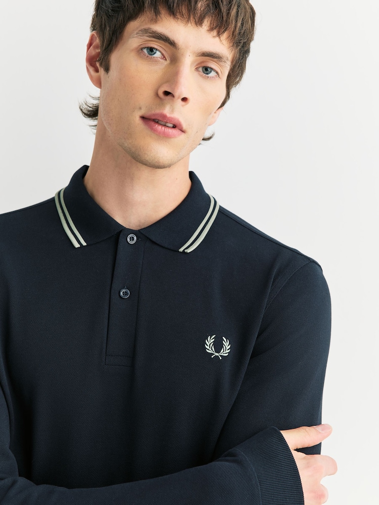 Fred Perry Blue Twin Tipped Long Sleeve Polo Shirt - Image 5 of 5