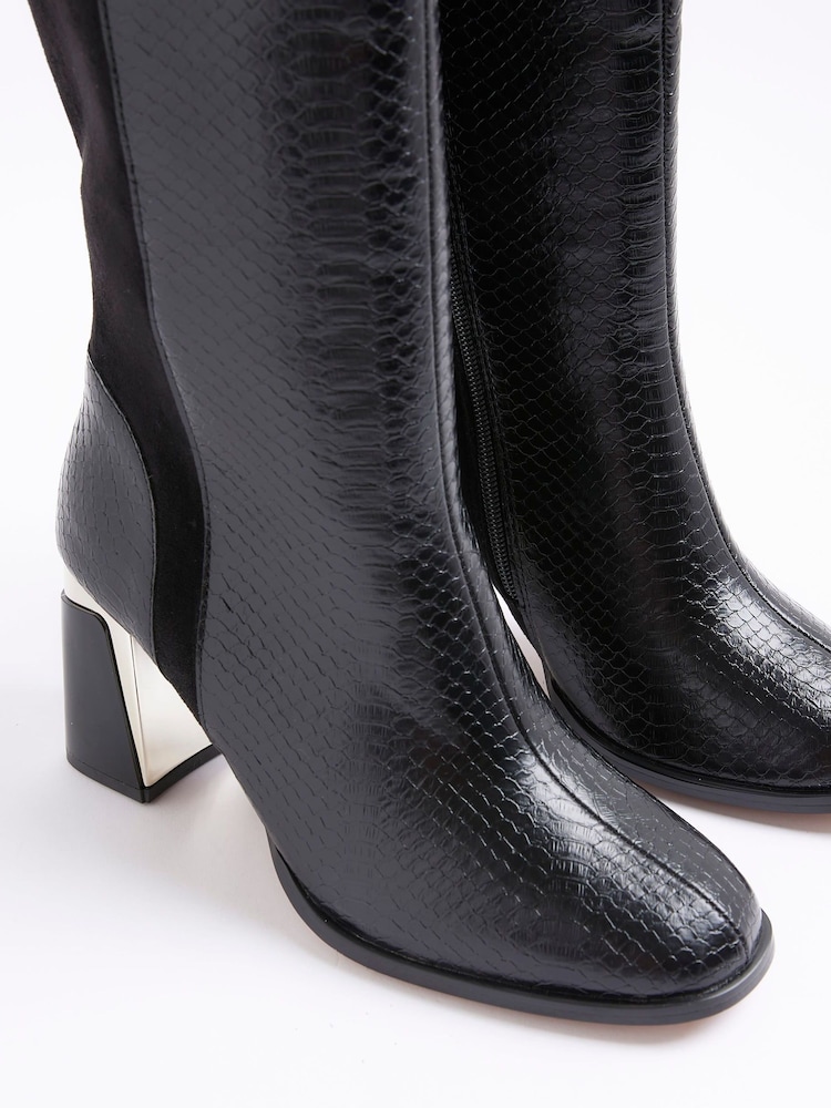 River Island Black Metal Heel Knee High Boots - Image 5 of 5