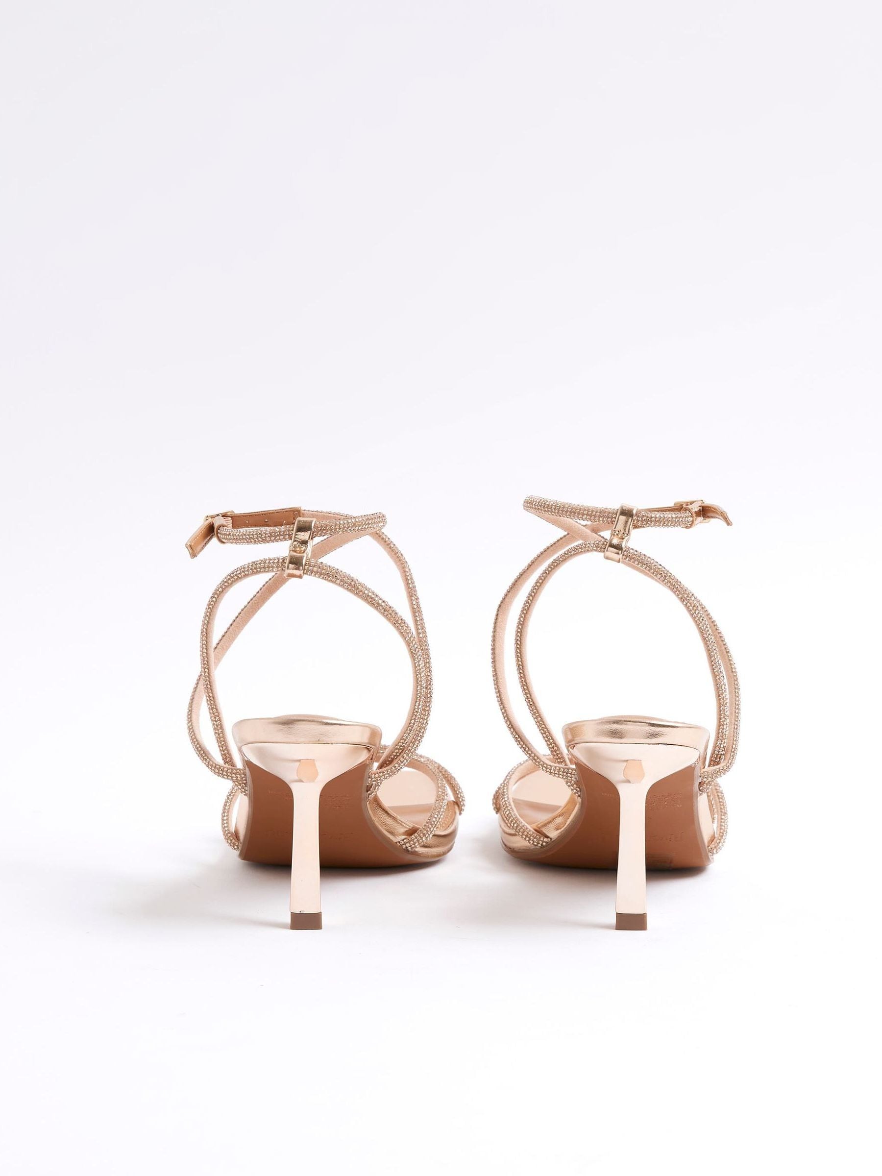 Buy River Island Rose Gold Heatseal Strappy Heeled Sandals from