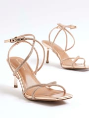 River Island Metallic Heatseal Strappy Heeled Sandals - Image 6 of 6