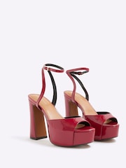 River Island Red Patent Platform Heeled Sandals - Image 2 of 3