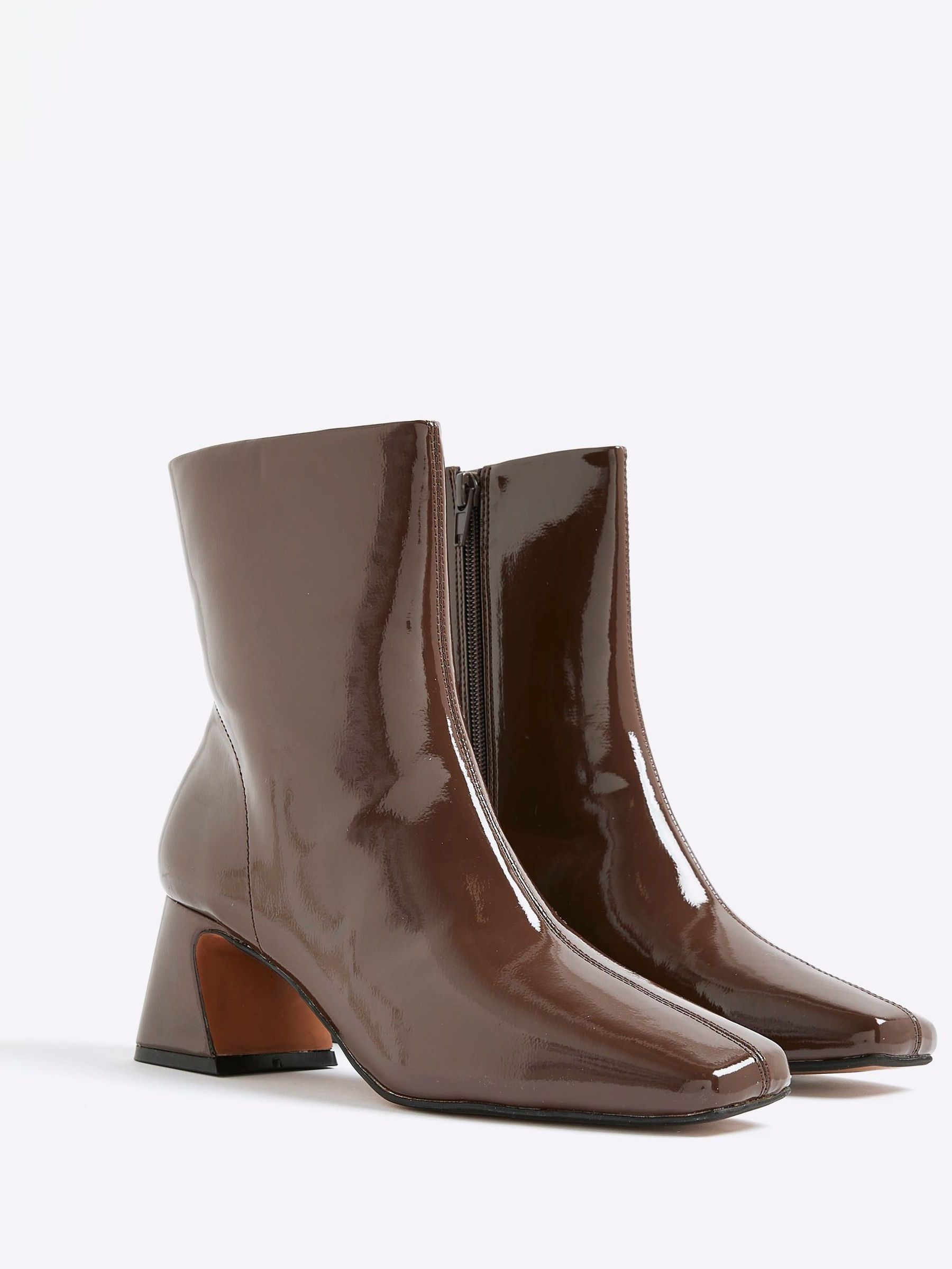 Buy River Island Brown Low Block Patent Ankle Boots from Next USA