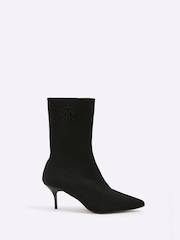 River Island Black Knitted Embroidered Sock Boots - Image 2 of 4