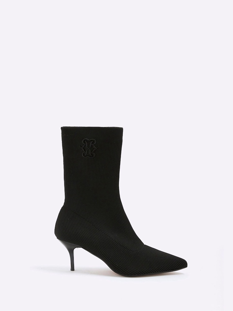 River Island Black Knitted Embroidered Sock Boots - Image 2 of 4