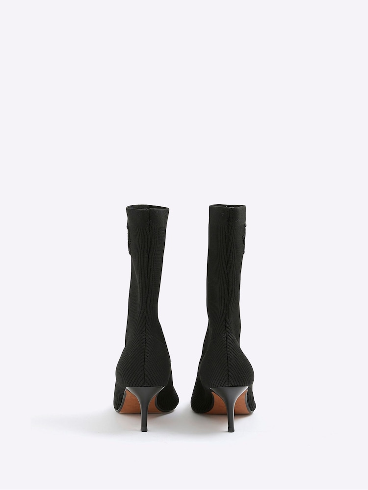 River Island Black Knitted Embroidered Sock Boots - Image 4 of 4