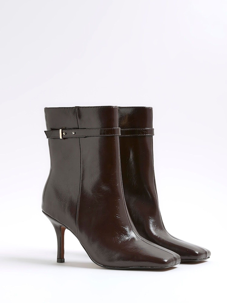 River Island Brown Square Toe Flared Heel Boots - Image 2 of 5 River Island Brown Square Toe Flared Heel Boots - Image 2 of 5