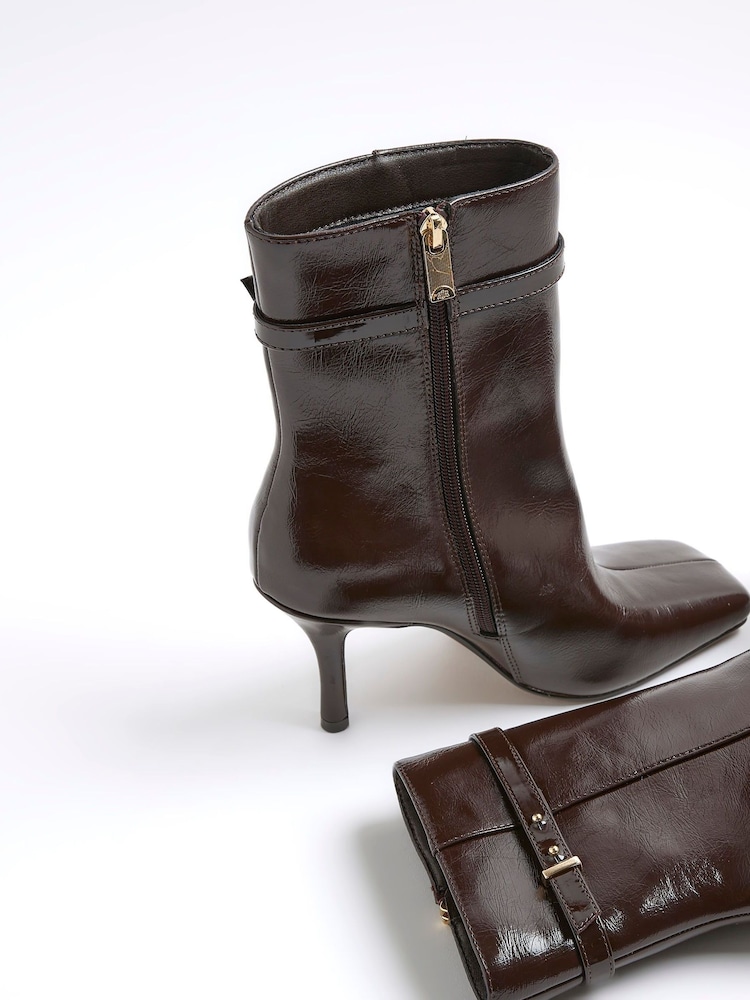 River Island Brown Square Toe Flared Heel Boots - Image 5 of 5 River Island Brown Square Toe Flared Heel Boots - Image 5 of 5