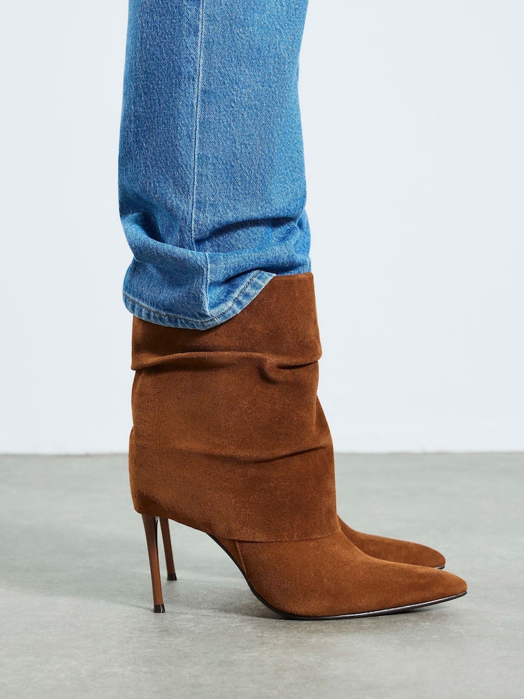 River Island Brown Suede Fold Over Ankle Boots - Image 1 of 6