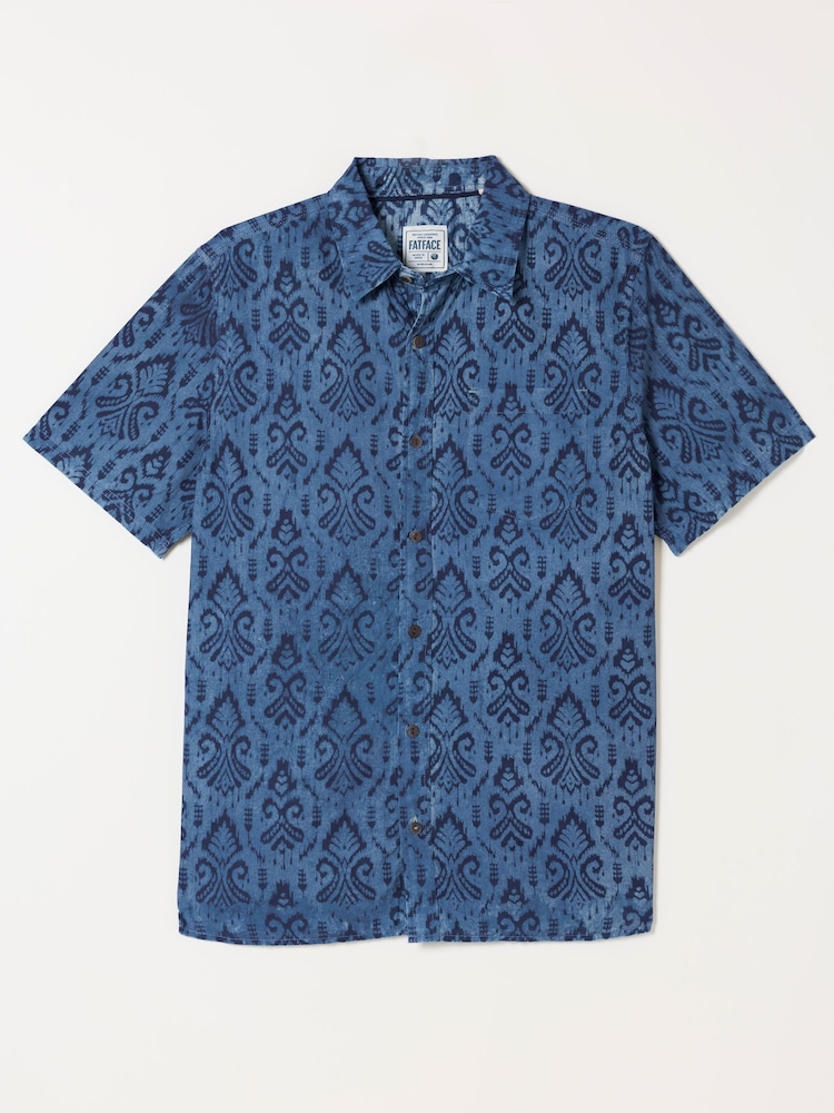 FatFace Blue Short Sleeve Indian Hand Printed Kalamkari Shirt - Image 5 of 5