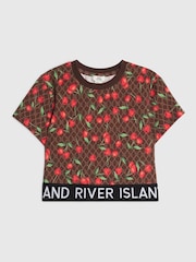 River Island Brown Cherry Monogram Waist Band T-Shirt - Image 1 of 4