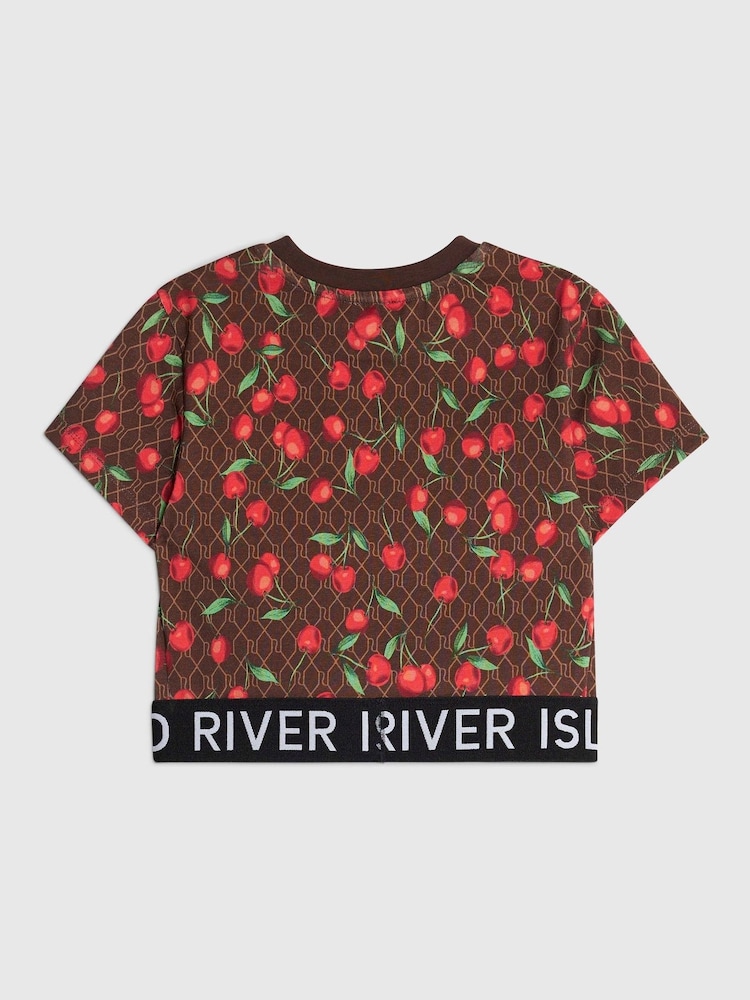 River Island Brown Cherry Monogram Waist Band T-Shirt - Image 2 of 4