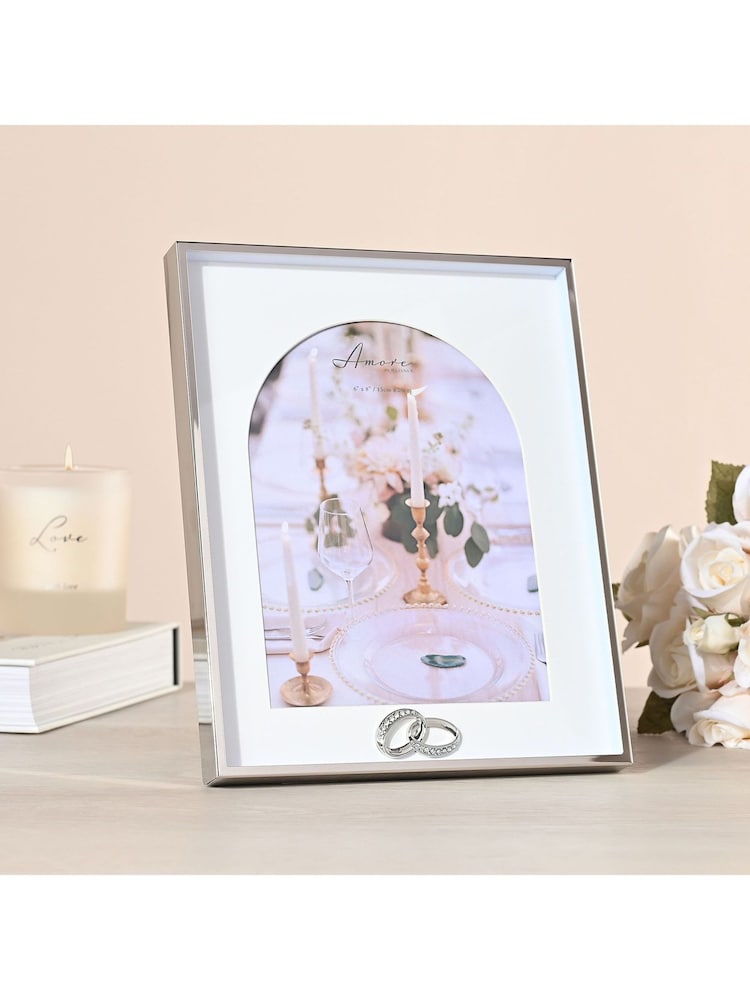 Widdop Silver Amore Box Arch Photo Frame with Rings 6" x 8 - Image 1 of 5