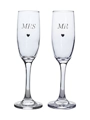 Widdop Set of 2 Clear Amore Champagne Flutes Mr & Mrs - Image 1 of 2
