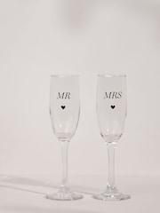 Widdop Set of 2 Clear Amore Champagne Flutes Mr & Mrs - Image 2 of 2