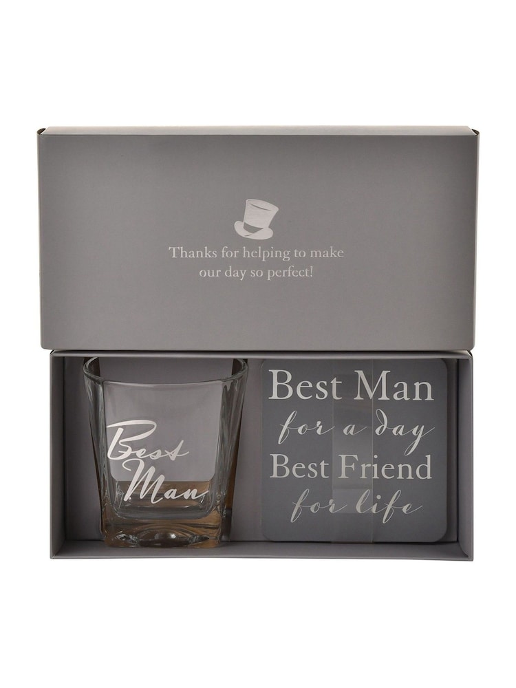 Widdop Clear Amore Whisky Glass and Coaster Set Best Man - Image 1 of 4
