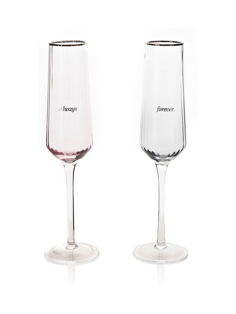 Widdop Set of 2 Clear Amore Flutes Glasses Always & Forever - Image 2 of 2 Widdop Set of 2 Clear Amore Flutes Glasses Always & Forever - Image 2 of 2