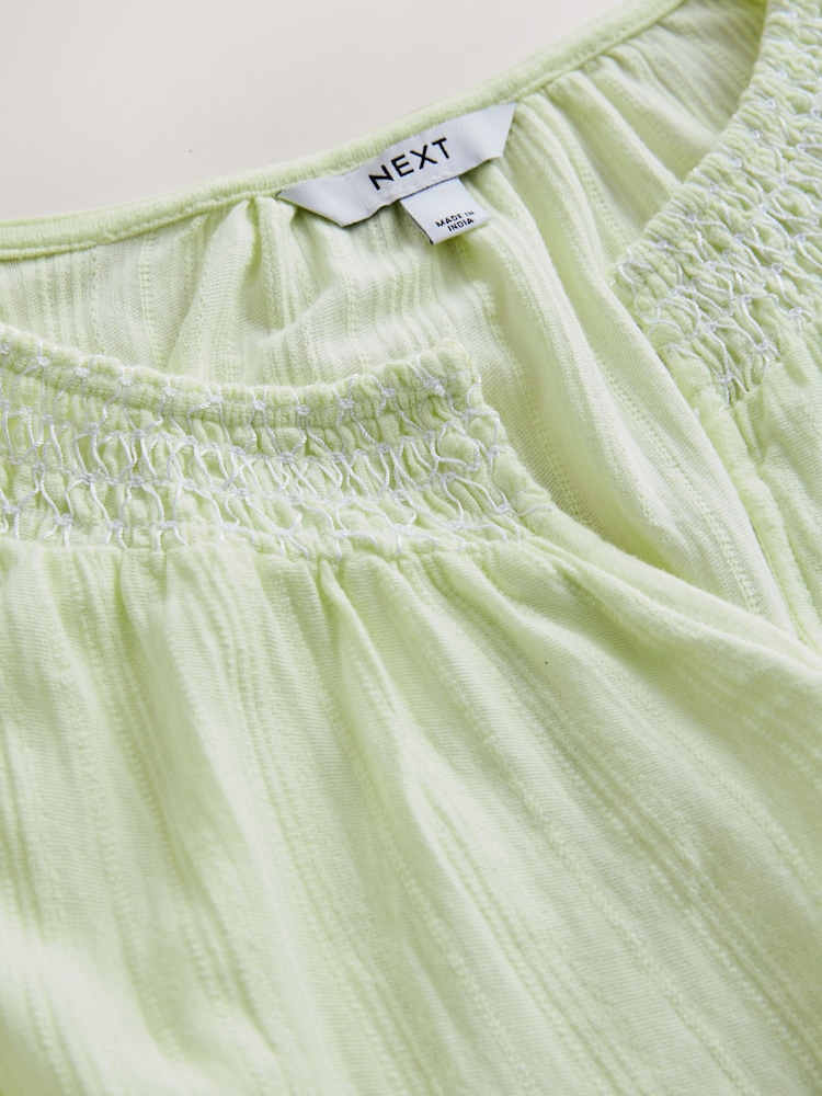 Fluro Green Short Sleeve Notch Neck Shirred Bubblehem Top - Image 6 of 6 Fluro Green Short Sleeve Notch Neck Shirred Bubblehem Top - Image 6 of 6