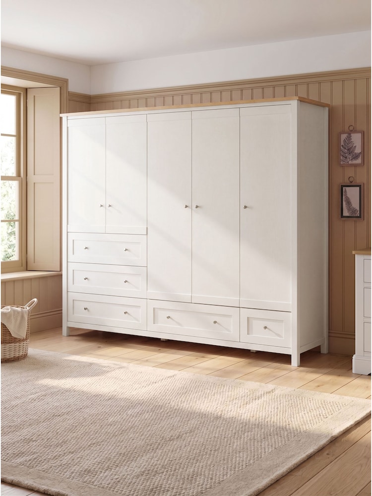 Chalk Malvern Statement Oak Effect 5 Door, 5 Drawer Wardrobe - Image 2 of 13 Chalk Malvern Statement Oak Effect 5 Door, 5 Drawer Wardrobe - Image 2 of 13