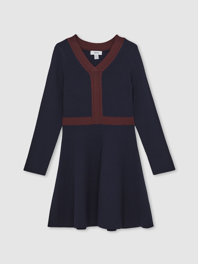 Reiss Navy Alma Craft-Stitch Rib-Knit Dress - Image 2 of 4