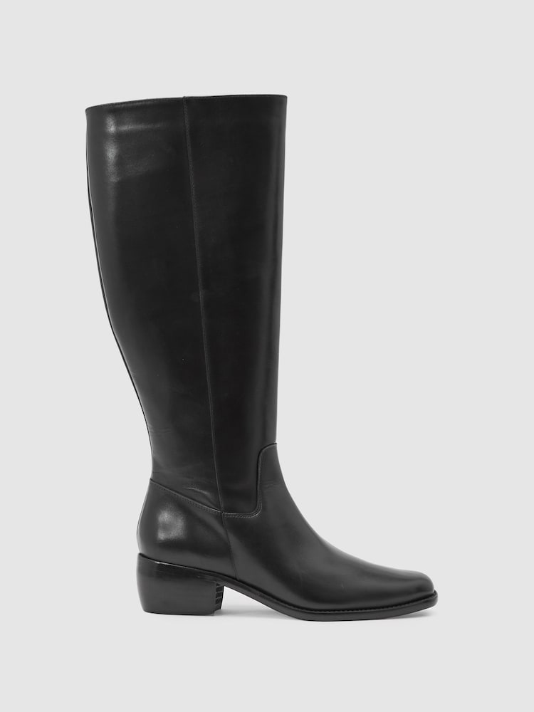 Reiss Black Micheala Leather Knee-High Boots - Image 1 of 4 Reiss Black Micheala Leather Knee-High Boots - Image 1 of 4