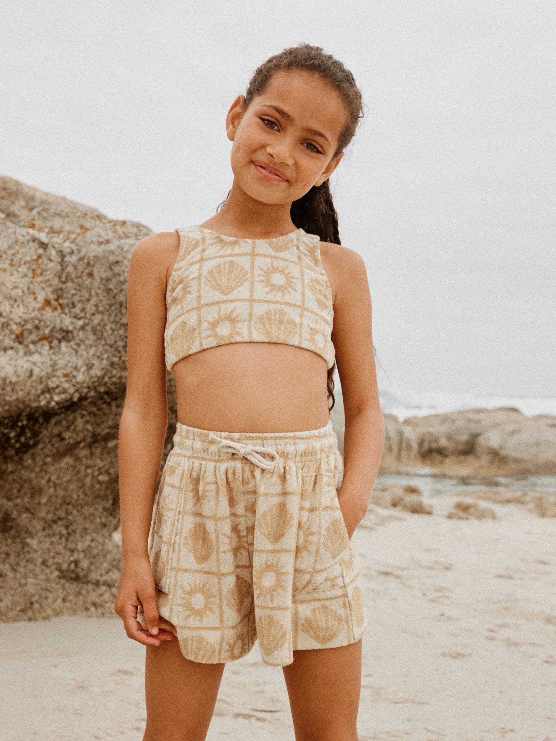 Buy Neutral Sun Towelling Crop Top And Shorts Set (3-16yrs) from