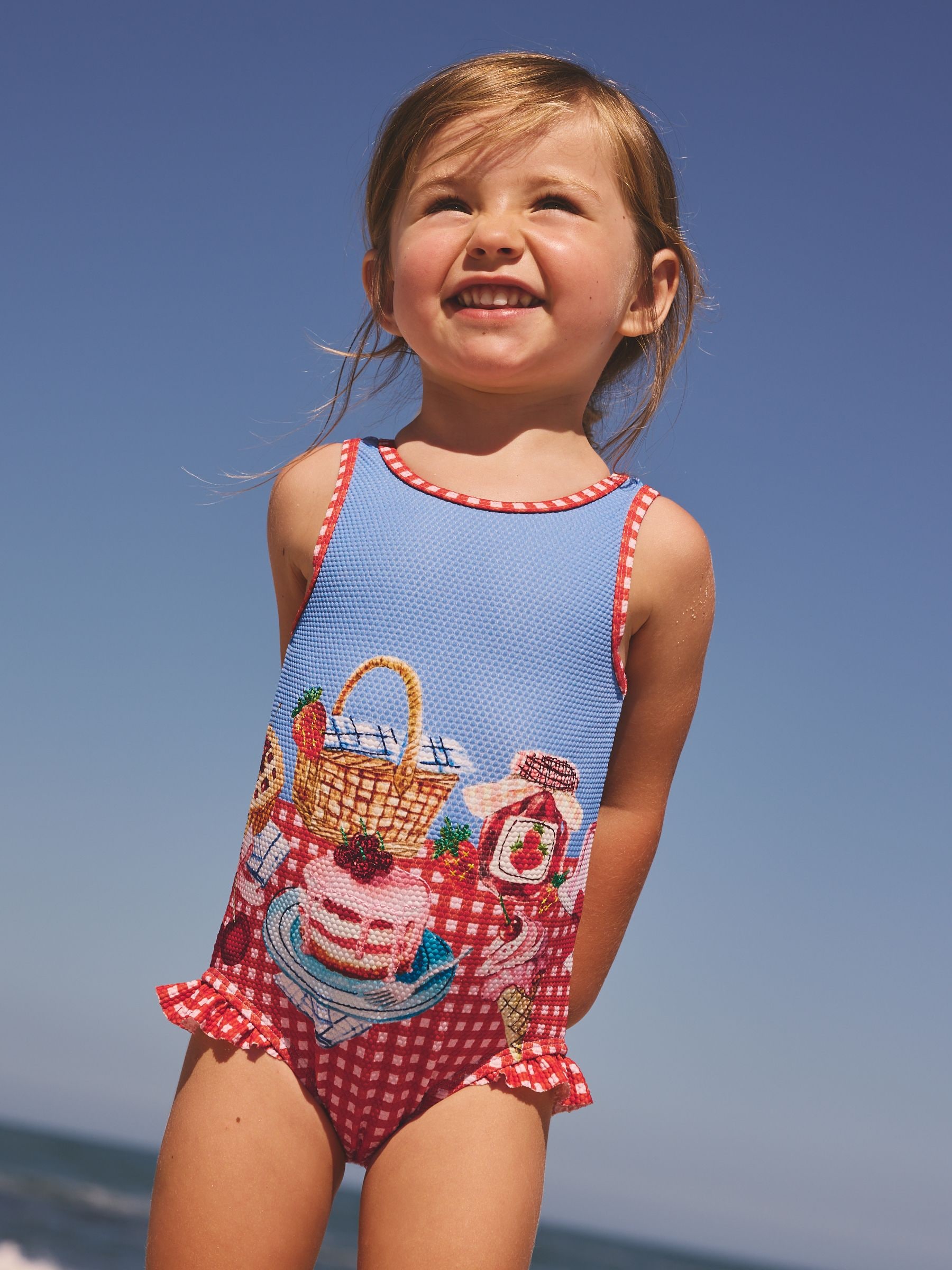 Buy Red/Blue Gingham Picnic Frill Leg Swimsuit (3mths-10yrs) from