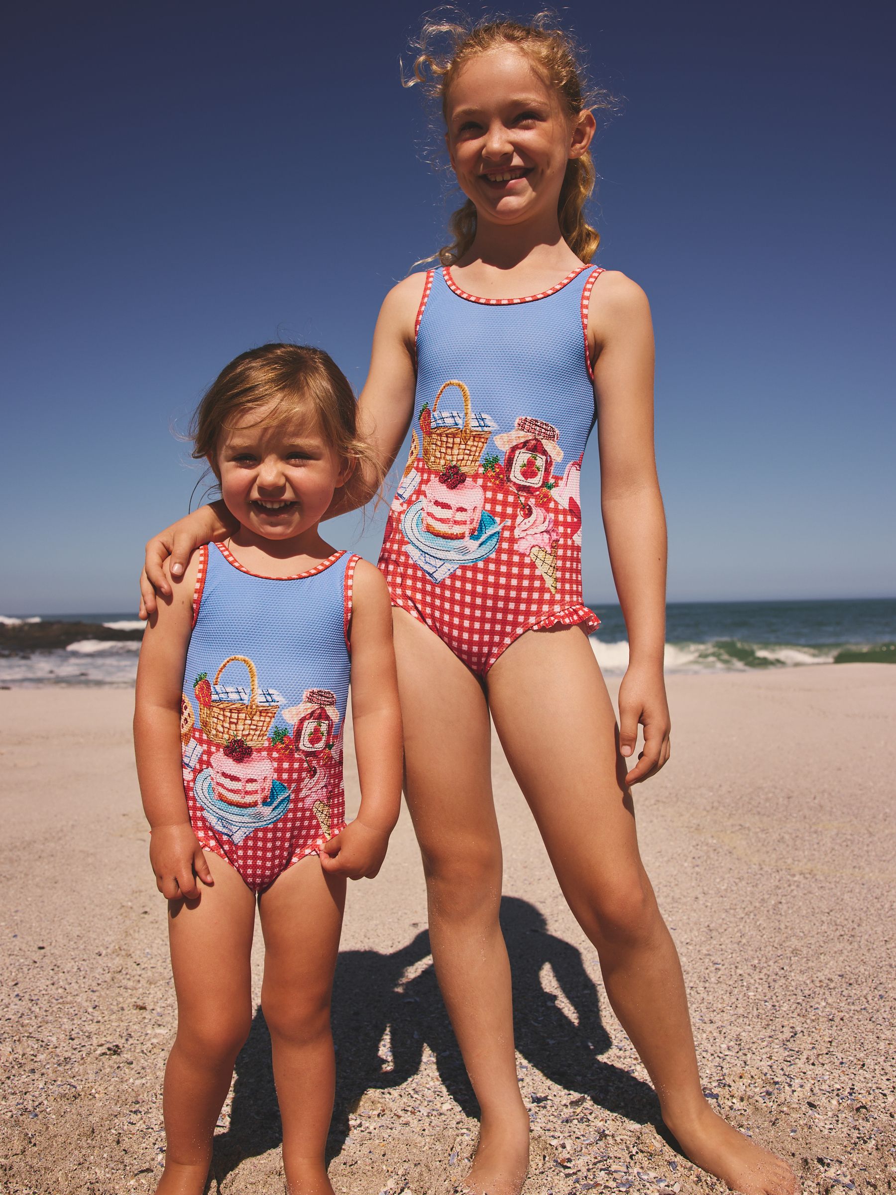 Buy Red/Blue Gingham Picnic Frill Leg Swimsuit (3mths-10yrs) from