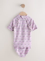 Mauve Purple Ditsy Floral Short Sleeved Frill Sunsafe Set (3mths-10yrs) - Image 5 of 7