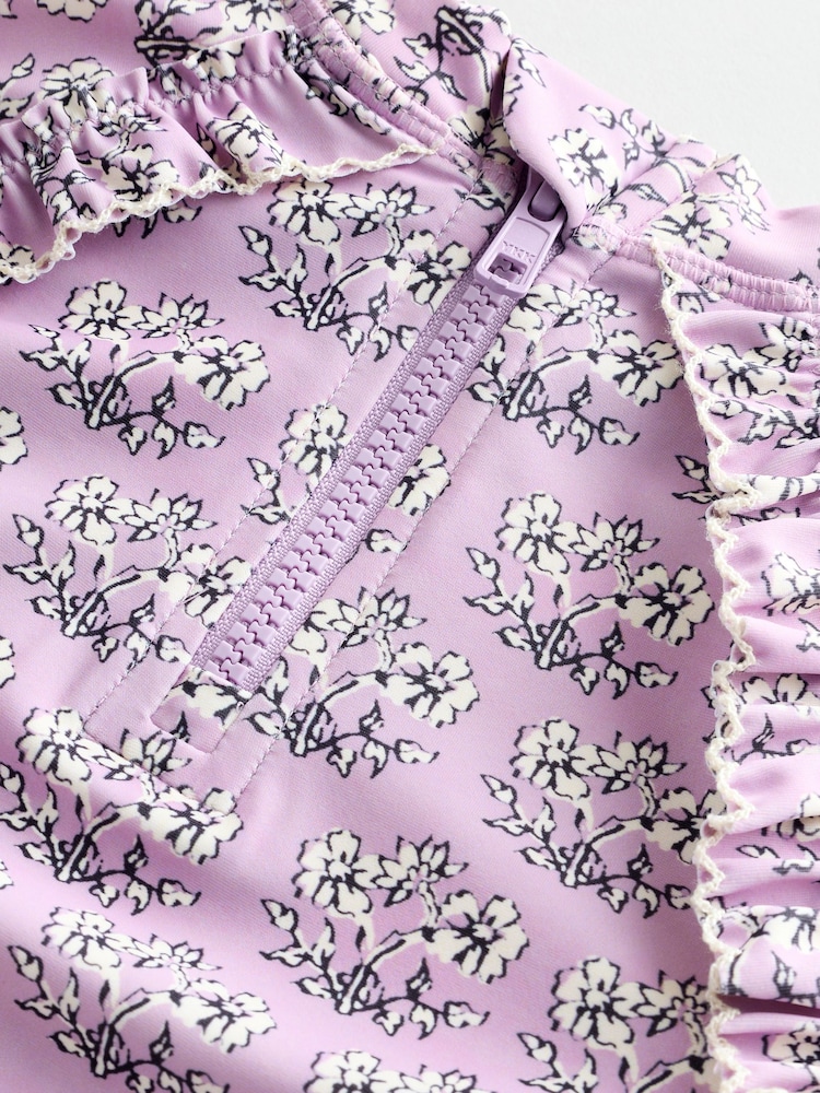 Mauve Purple Ditsy Floral Short Sleeved Frill Sunsafe Set (3mths-10yrs) - Image 7 of 7