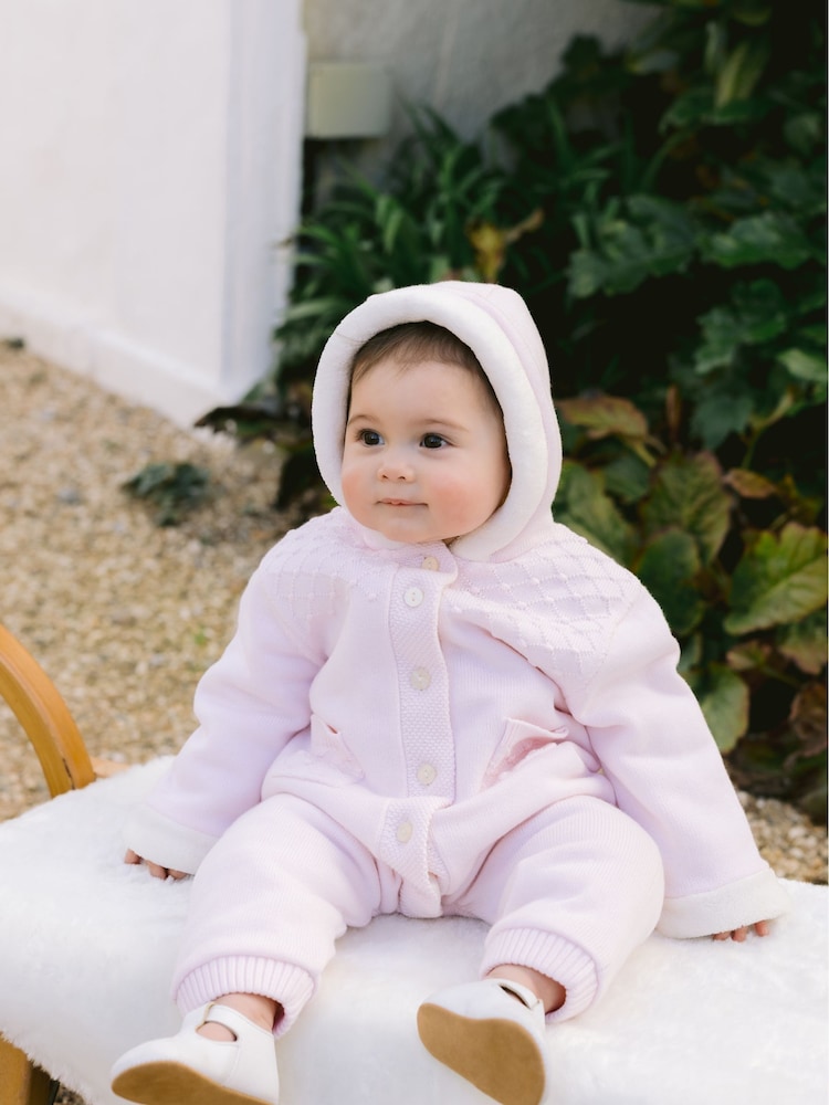 Emile Et Rose Kane Knitted Pramsuit With Pockets Fur Trim and Pom-Pom - Image 1 of 5 Emile Et Rose Kane Knitted Pramsuit With Pockets Fur Trim and Pom-Pom - Image 1 of 5