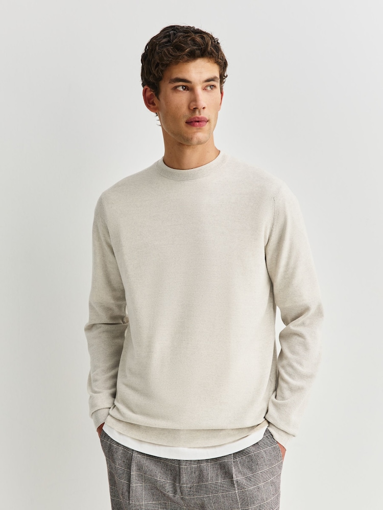 John Smedley Grey Singular Long Sleeve Textured Wool Crew Neck Jumper - Image 1 of 6 John Smedley Grey Singular Long Sleeve Textured Wool Crew Neck Jumper - Image 1 of 6