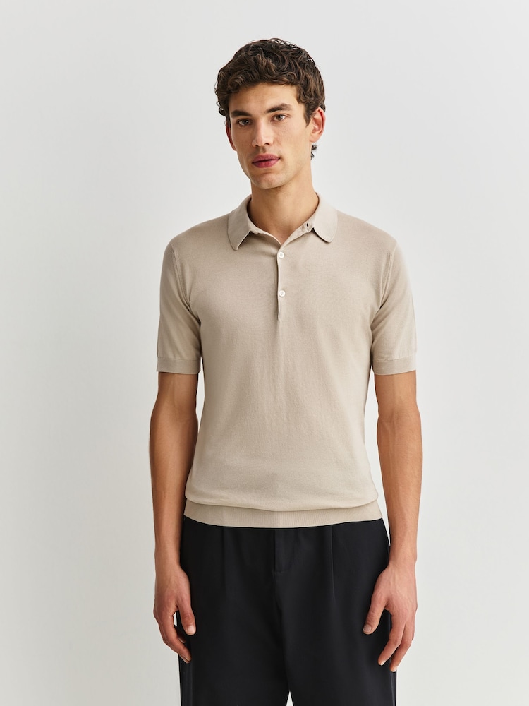 John Smedley Cream Belden Short Sleeve Cotton Knit T-Shirt - Image 1 of 5