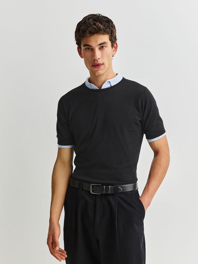 John Smedley Black Adrian Short Sleeve Cotton Knit T-Shirt - Image 1 of 6