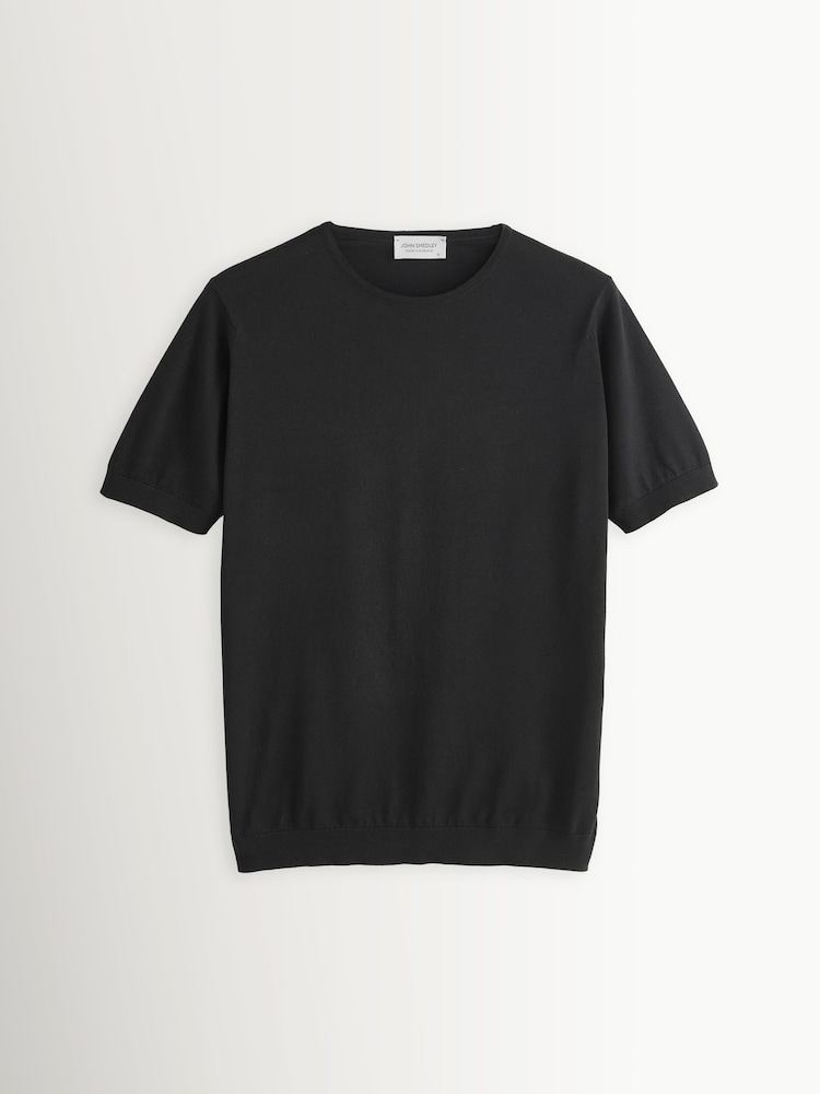 John Smedley Black Adrian Short Sleeve Cotton Knit T-Shirt - Image 6 of 6