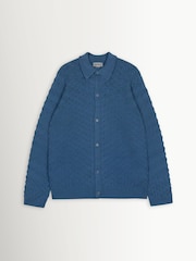 John Smedley Blue Winster Long Sleeve Pointelle Wool Overshirt - Image 1 of 1