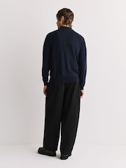 John Smedley Blue Winster Long Sleeve Pointelle Wool Overshirt - Image 4 of 6