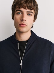 John Smedley Blue Winster Long Sleeve Pointelle Wool Overshirt - Image 6 of 6