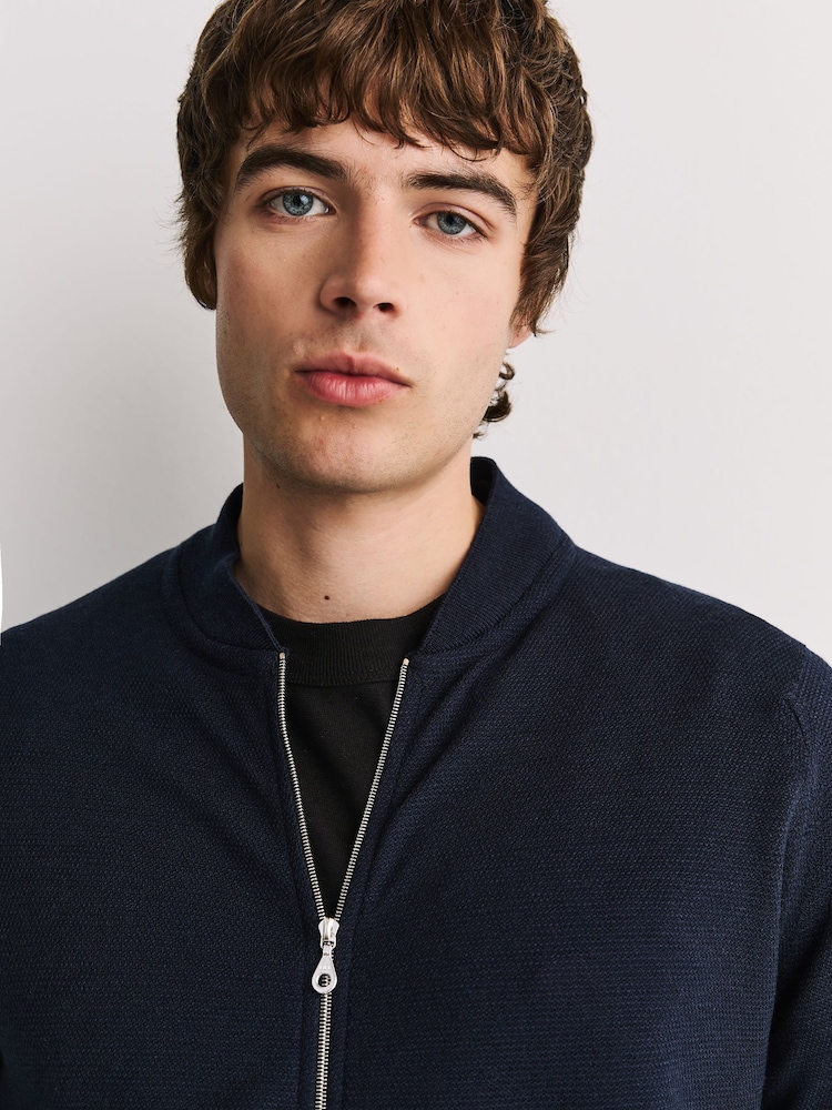 John Smedley Blue Winster Long Sleeve Pointelle Wool Overshirt - Image 6 of 6