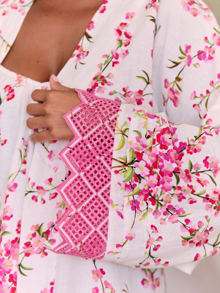 B by Ted Baker White Floral Cotton Viscose Robe - Image 4 of 4 B by Ted Baker White Floral Cotton Viscose Robe - Image 4 of 4